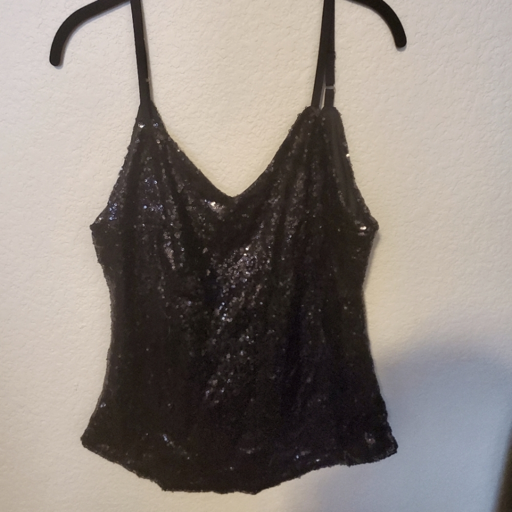 Black low cut sequin tank top. Size XXL